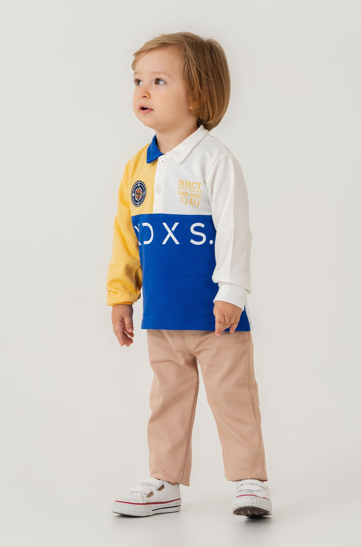Erkek Bebek Renk Bloklu Uzun Kollu Polo Yaka Sweatshirt